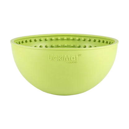 Green wobble bowl with 'LickiMat' branding on a white background