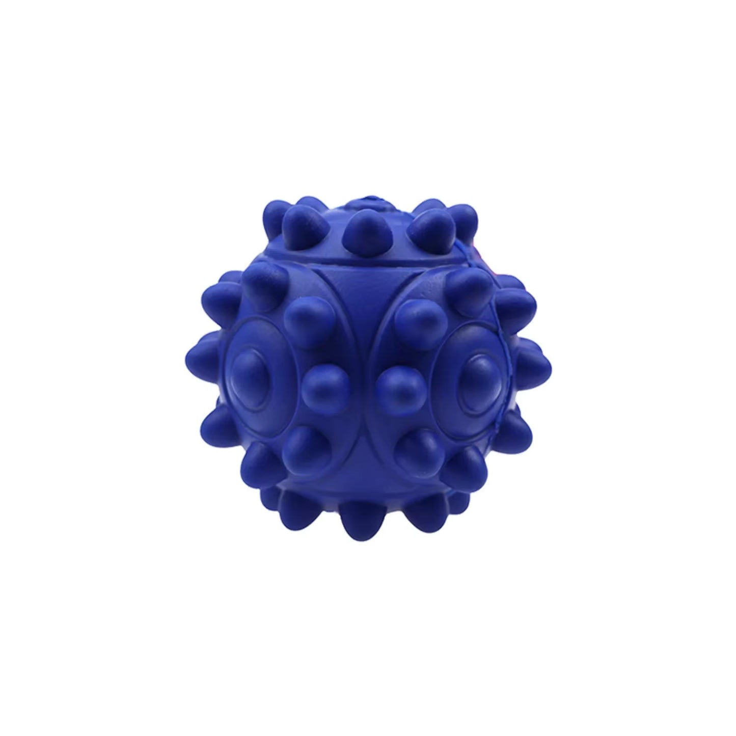 Blue textured dog ball enrichment toy on a white background