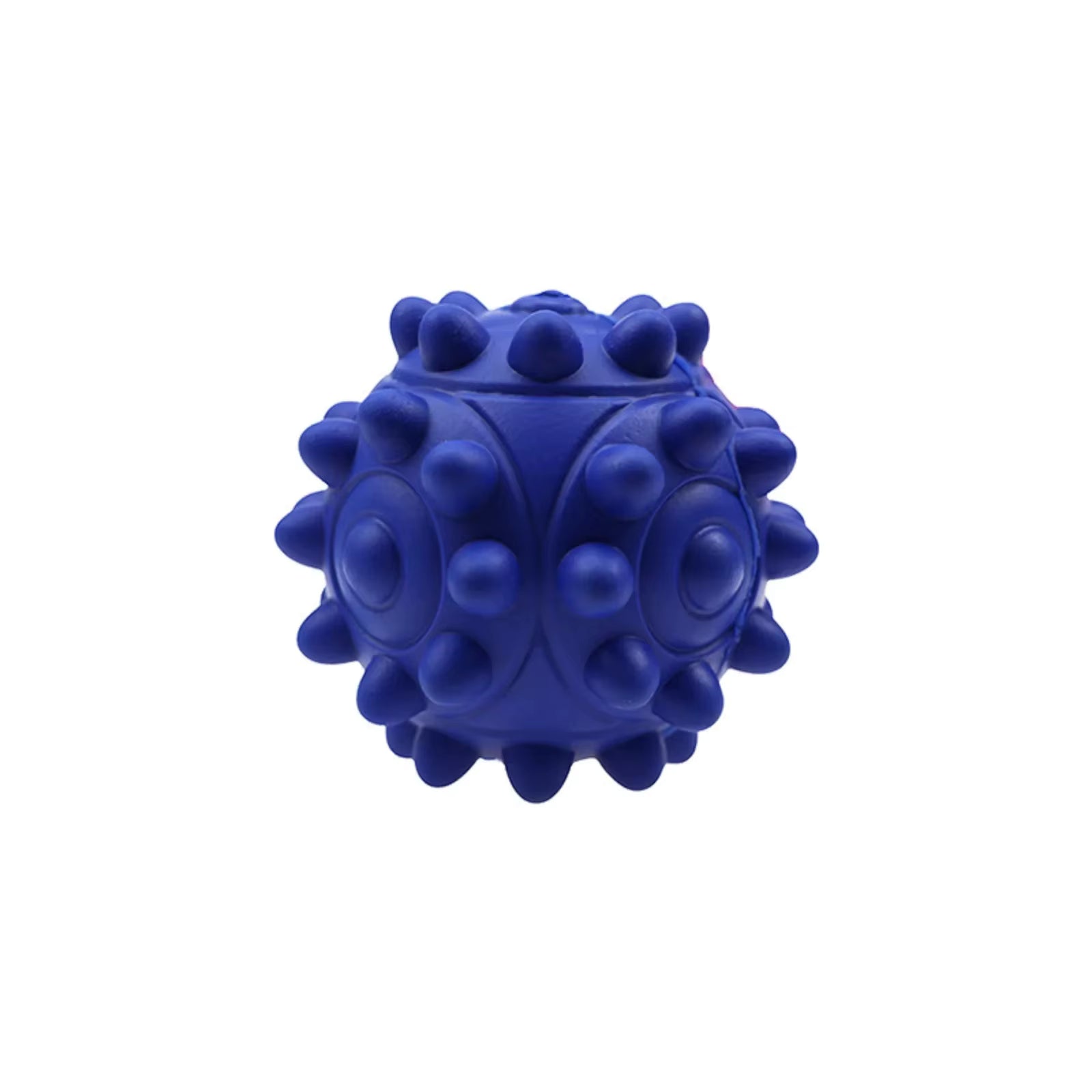 Blue textured dog ball enrichment toy on a white background