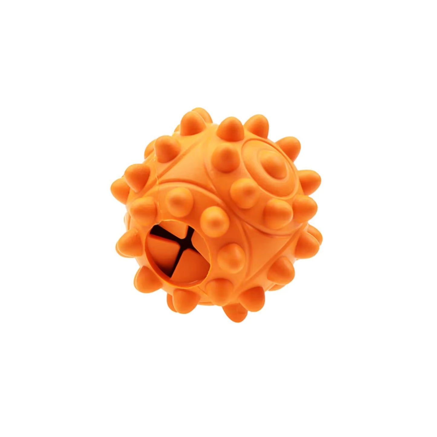 Orange textured dog ball enrichment toy on a white background